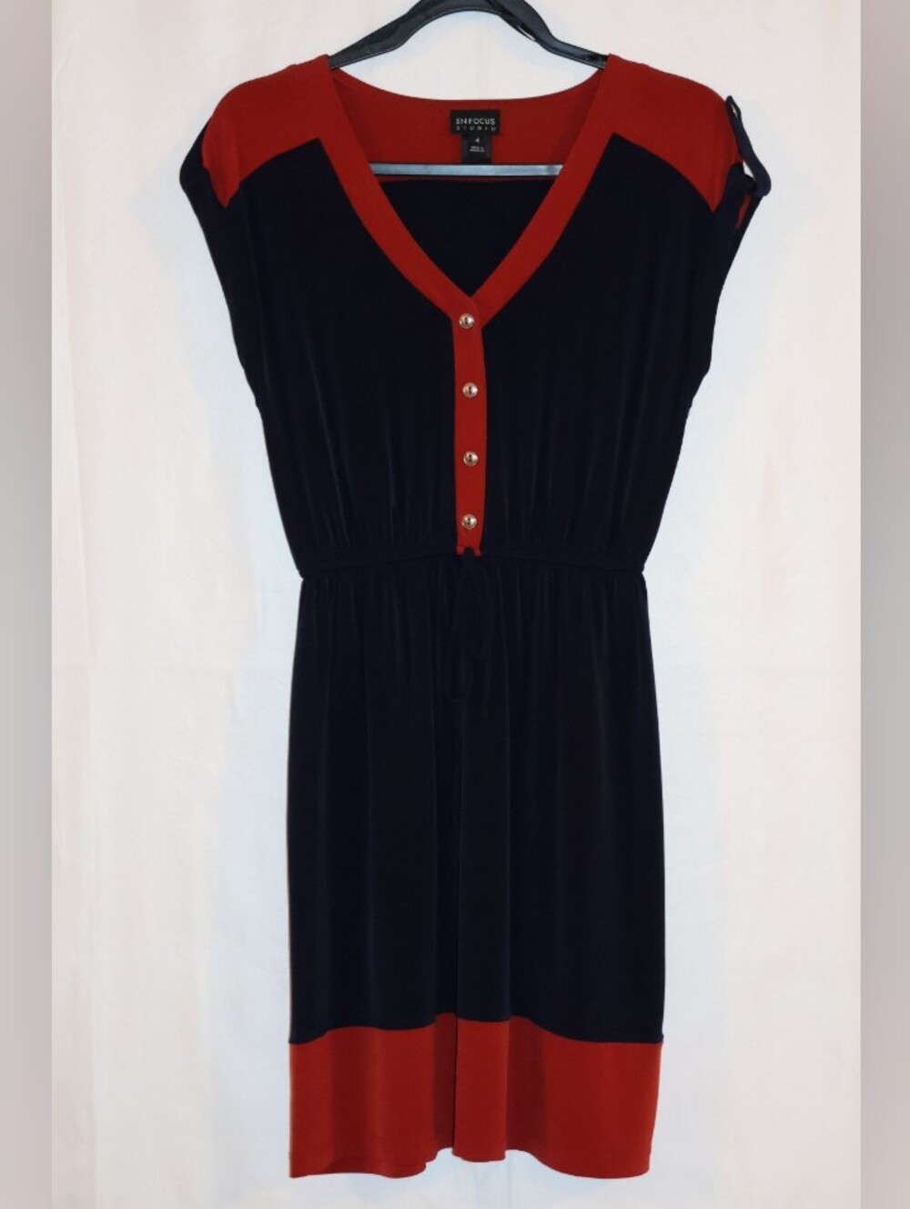 Enfocus Studio Dark Blue & Burnt Orange Colorblock Dress.